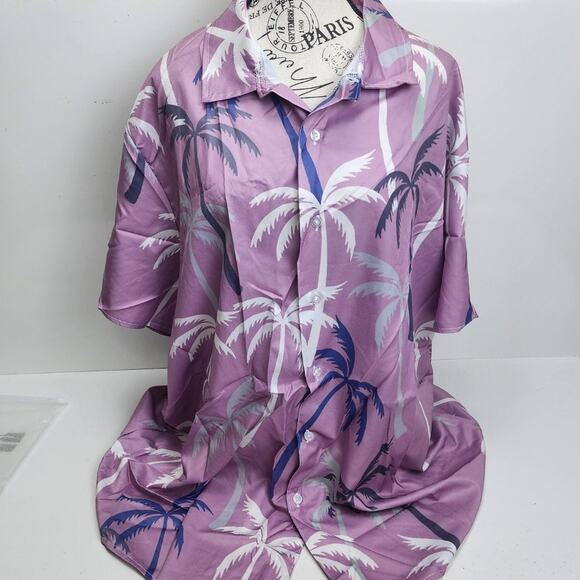 Men's Casual Short Sleeve Hawaiian Print Button Down Beach Shirt Size 3XL - Picture 2 of 6